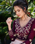 Crop Top and Flared Pants Fusion Set with Sequin Embroidery - Blush Pink