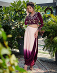 Crop Top and Flared Pants Fusion Set with Sequin Embroidery - Blush Pink