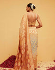 Traditional Georgette Banarasi Bandhani Saree in Light Orange and Blue