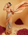 Traditional Georgette Banarasi Bandhani Saree in Light Orange and Blue
