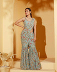 Pink and Red Ombre Georgette Saree with Sequin Embroidered Blouse
