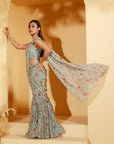 Pink and Red Ombre Georgette Saree with Sequin Embroidered Blouse