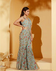 Pink and Red Ombre Georgette Saree with Sequin Embroidered Blouse