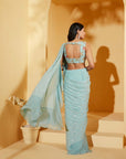 Pre-drape Blue Stunning Ruffle Saree with Elegant Blouse