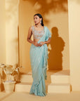 Pre-drape Blue Stunning Ruffle Saree with Elegant Blouse