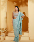 Pre-drape Blue Stunning Ruffle Saree with Elegant Blouse