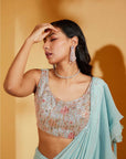 Pre-drape Blue Stunning Ruffle Saree with Elegant Blouse