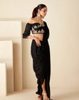 Off Shoulder Pre Drape Saree with Beautifully Hand Embroidered Zardosi