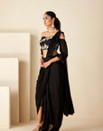 Off Shoulder Pre Drape Saree with Beautifully Hand Embroidered Zardosi