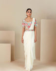 Blush Pink Printed Saree with Elegant Blouse - Off White