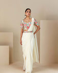 Blush Pink Printed Saree with Elegant Blouse - Off White