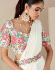 Blush Pink Printed Saree with Elegant Blouse - Off White