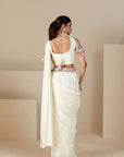 Blush Pink Printed Saree with Elegant Blouse - Off White