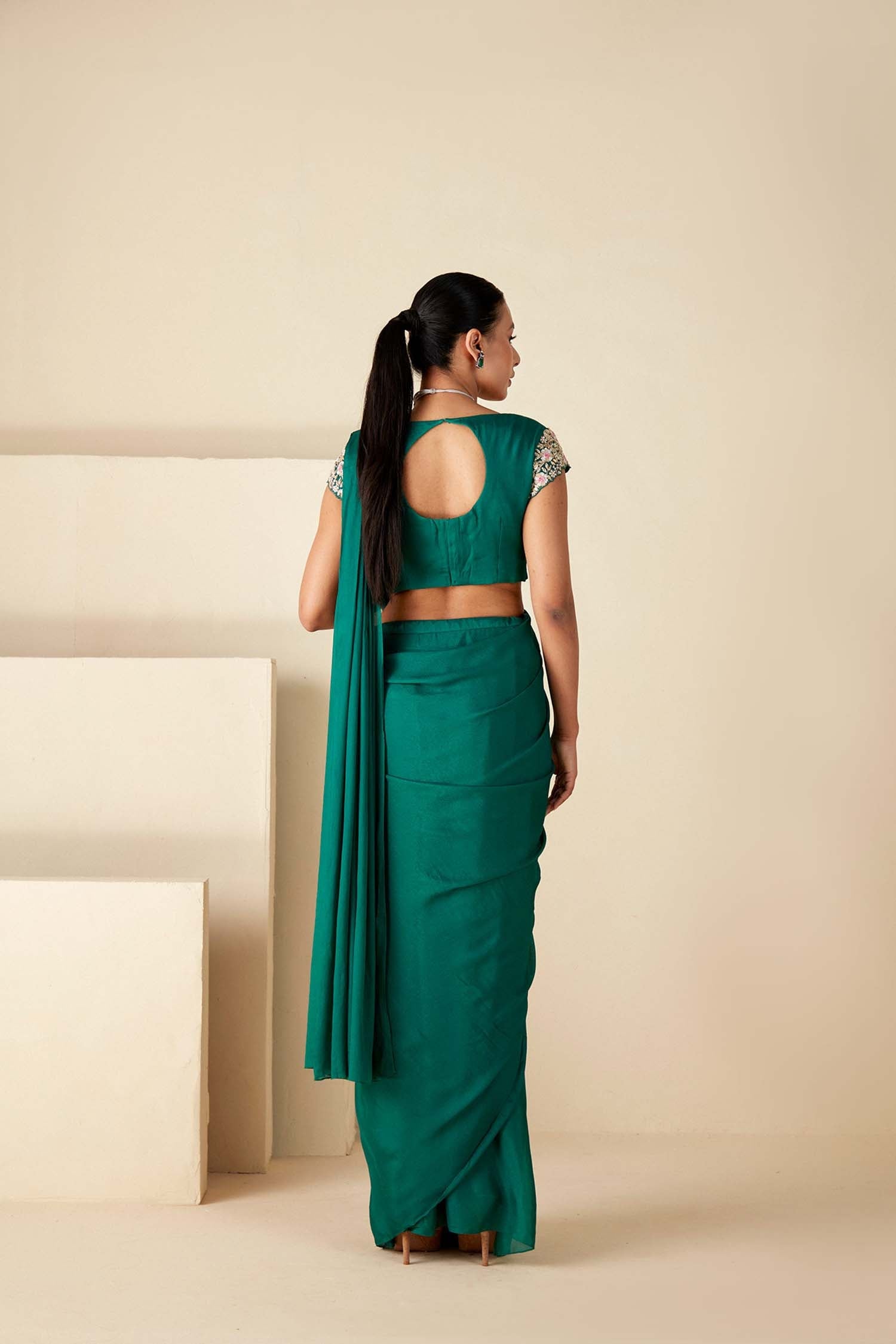 Beautifully Handcrafted Blouse with Embroidery with a Pre Draped Saree