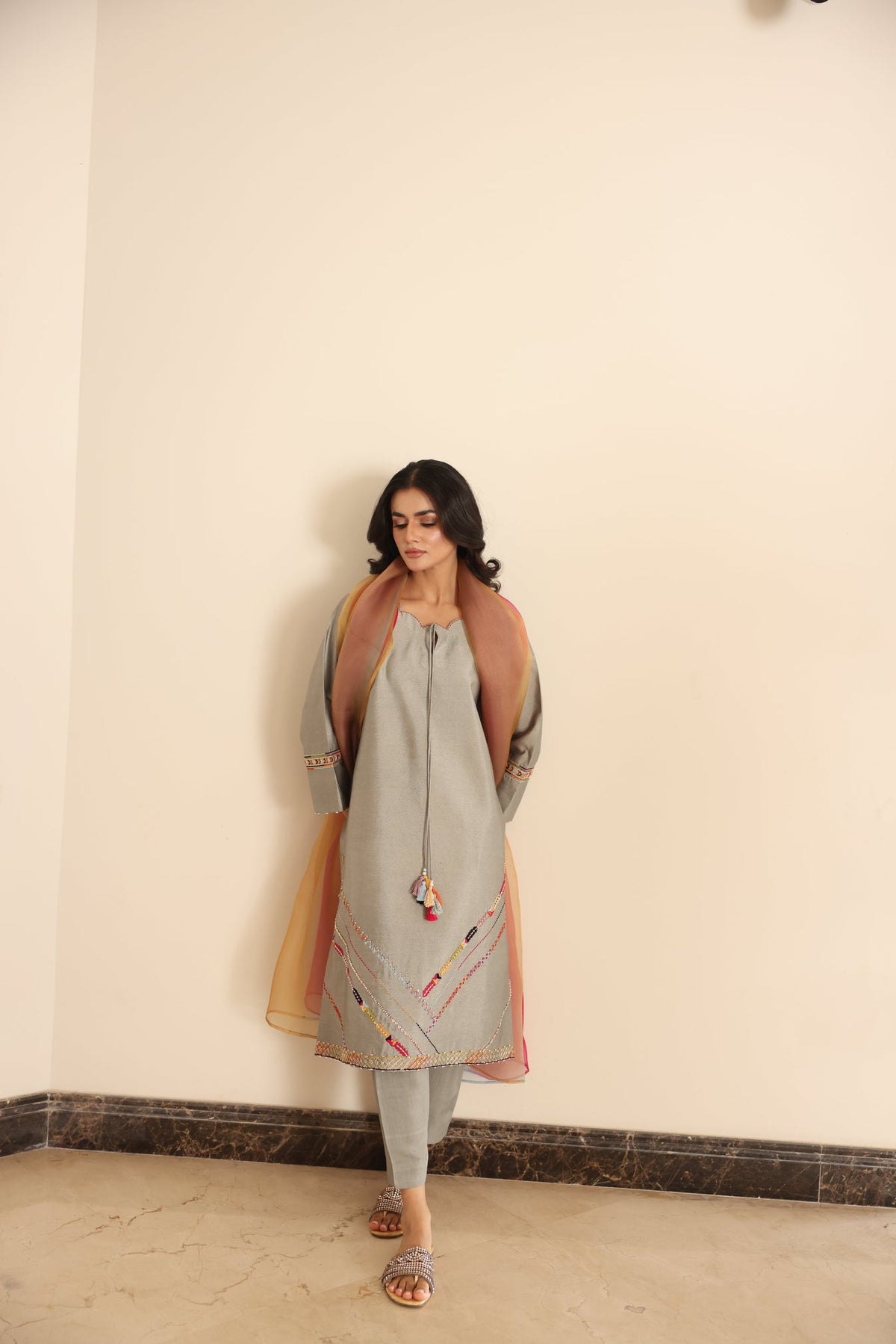 Khushboo &amp; Pankaj Grey Summer Festive Kurta Set