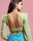Turquoise Georgette & Recycled Polyester Barfi Saree Set