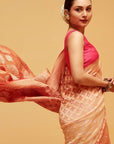 Traditional Georgette Bandhani Banarasee Saree in Orange Shading