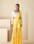 Blush Pink Printed Saree with Elegant Padded Blouse - White