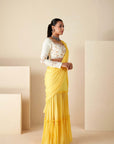 Blush Pink Printed Saree with Elegant Padded Blouse - White