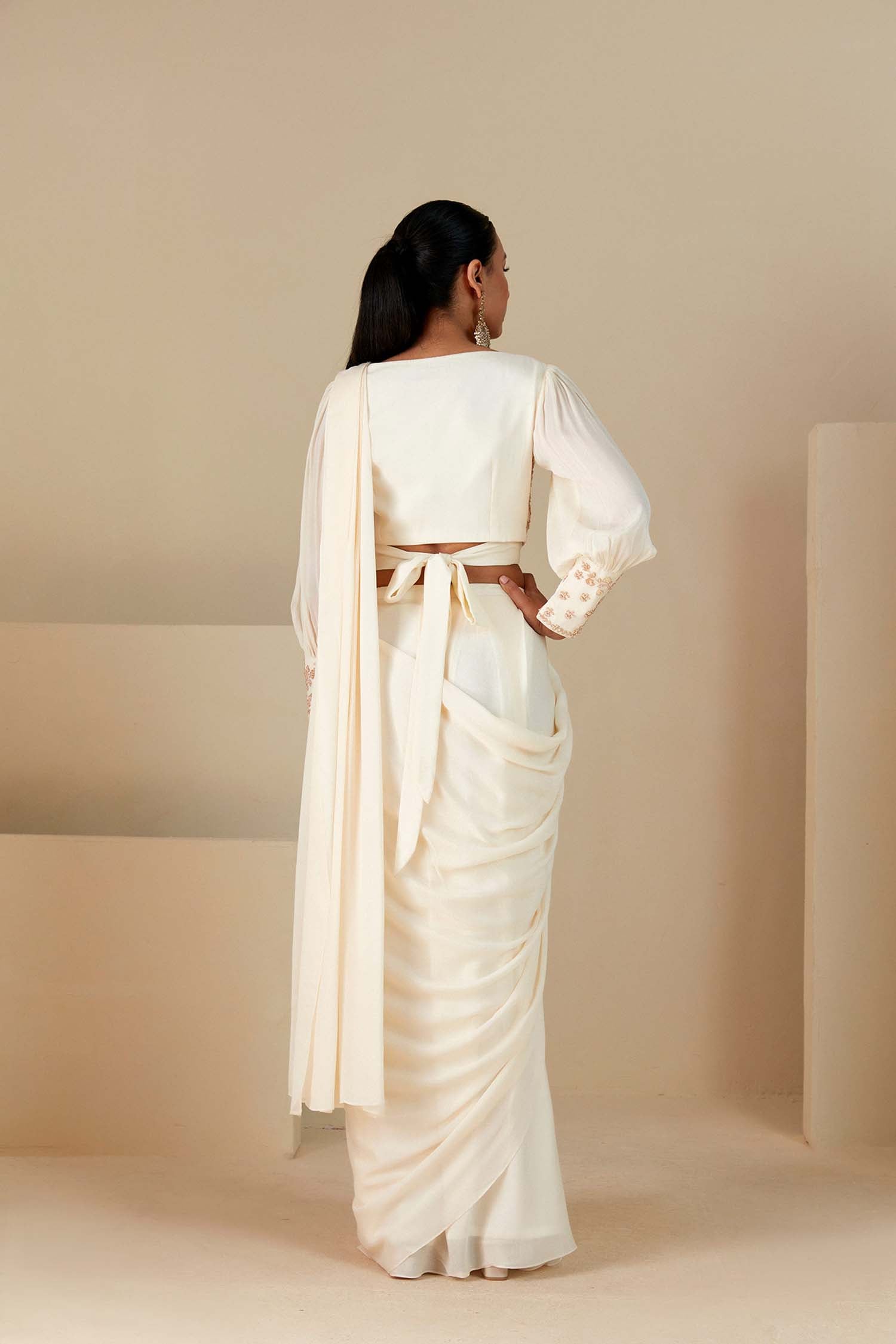 Overlap Blouse with Daunting Handwork pre draped Ruffle Saree