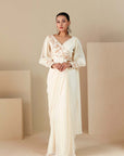 Overlap Blouse with Daunting Handwork pre draped Ruffle Saree