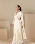 Overlap Blouse with Daunting Handwork pre draped Ruffle Saree