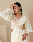 Overlap Blouse with Daunting Handwork pre draped Ruffle Saree