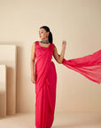 Lilac Pre-Draped Saree with Embroidered Blouse and Layered Skirt