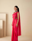 Lilac Pre-Draped Saree with Embroidered Blouse and Layered Skirt
