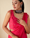 Lilac Pre-Draped Saree with Embroidered Blouse and Layered Skirt