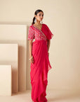 Pre-Draped Ruffle Saree with Floral Embroidered Blouse