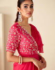 Pre-Draped Ruffle Saree with Floral Embroidered Blouse