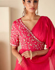 Pre-Draped Ruffle Saree with Floral Embroidered Blouse