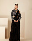 Blush Pink Printed Tussar Silk and Georgette Saree with Red Blouse