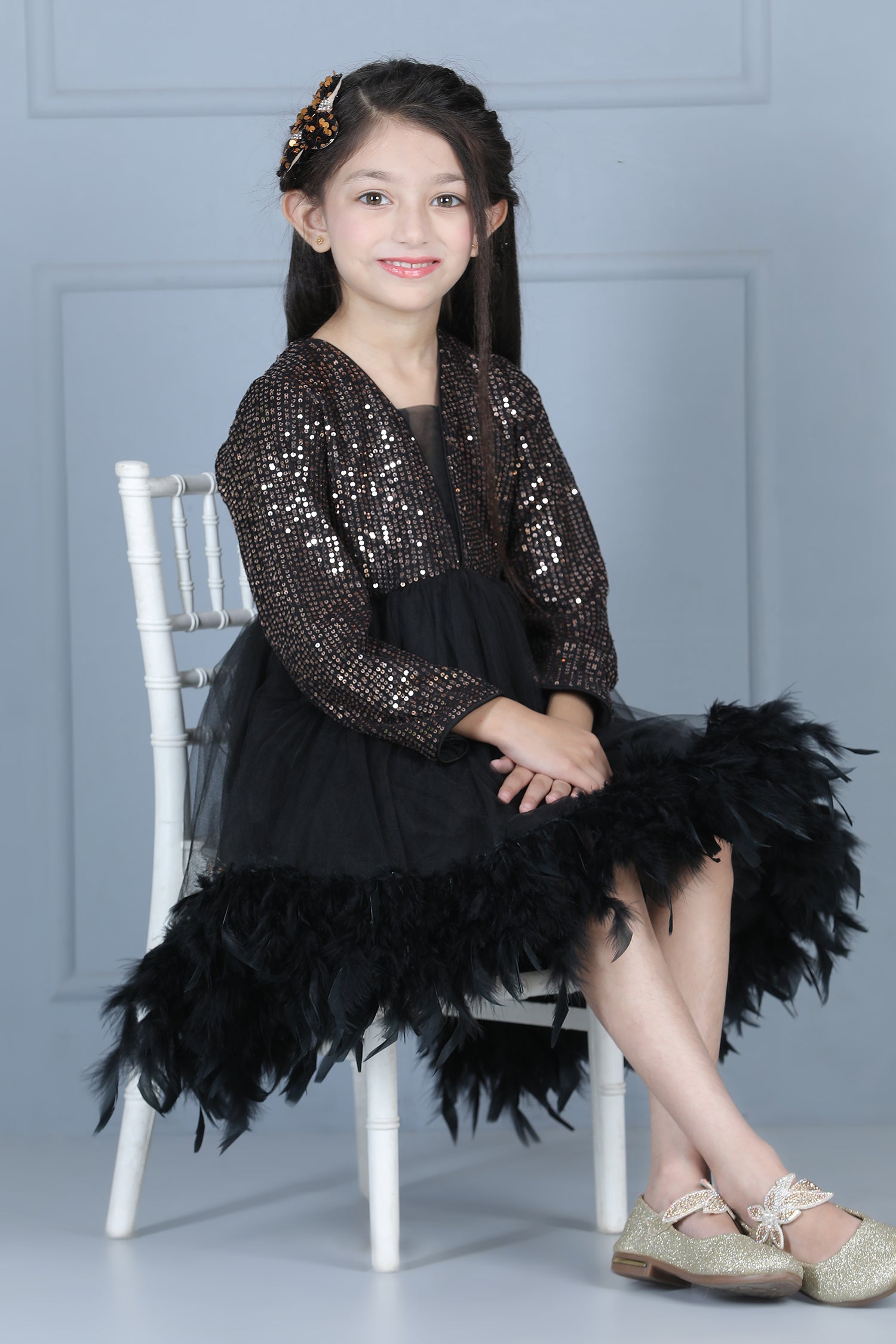 Sequence Dress with Net Flare