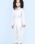 Suspender Pant,Shirt & Bow Set - White