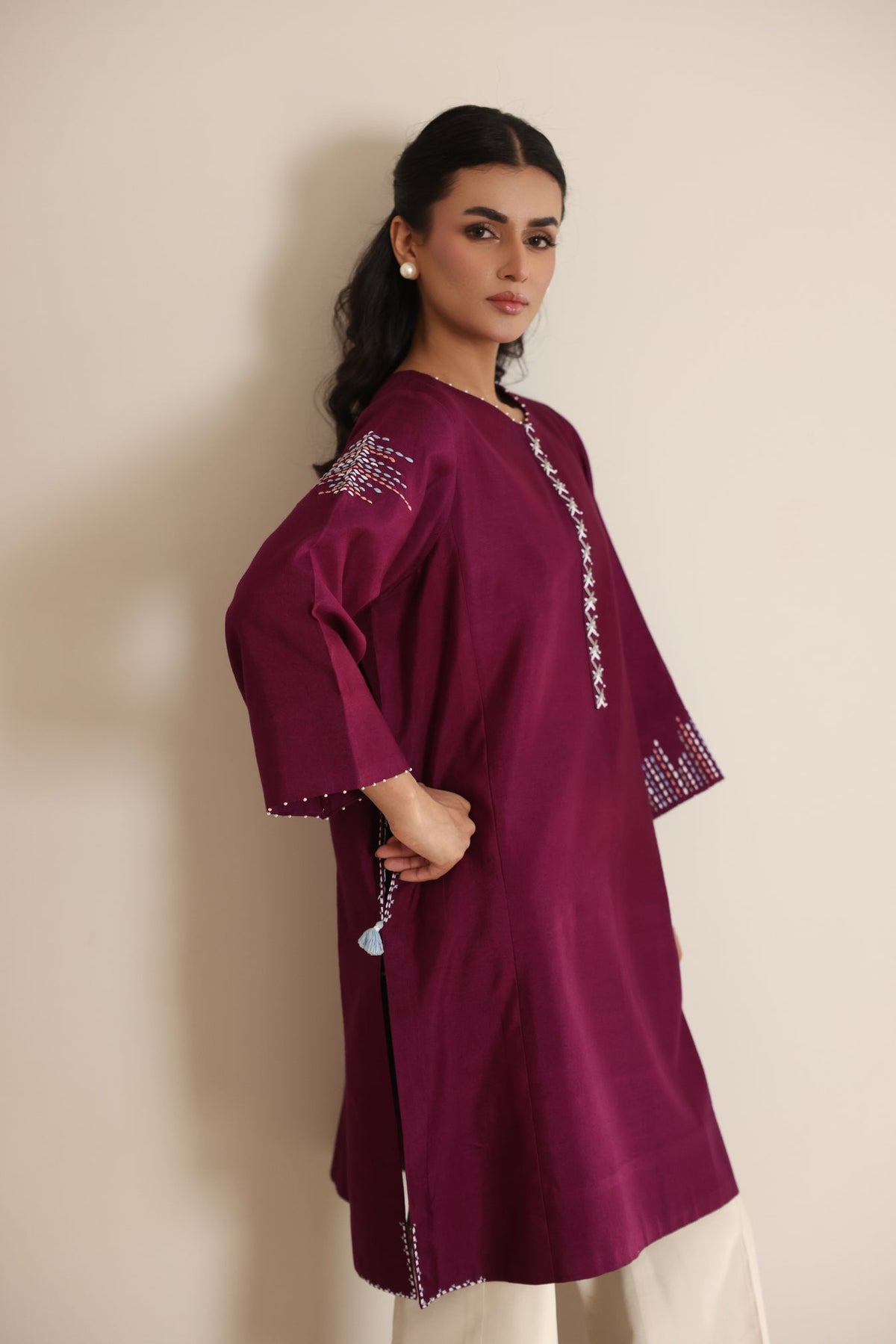 Khushboo &amp; Pankaj Wine Berry Kurta Set with Organza Dupatta