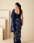 Blush Pink Printed Saree with Elegant Blouse - Blue
