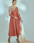 Intricately Sequin Embroidered Ombre Anarkali with Pleated Flare - Organza