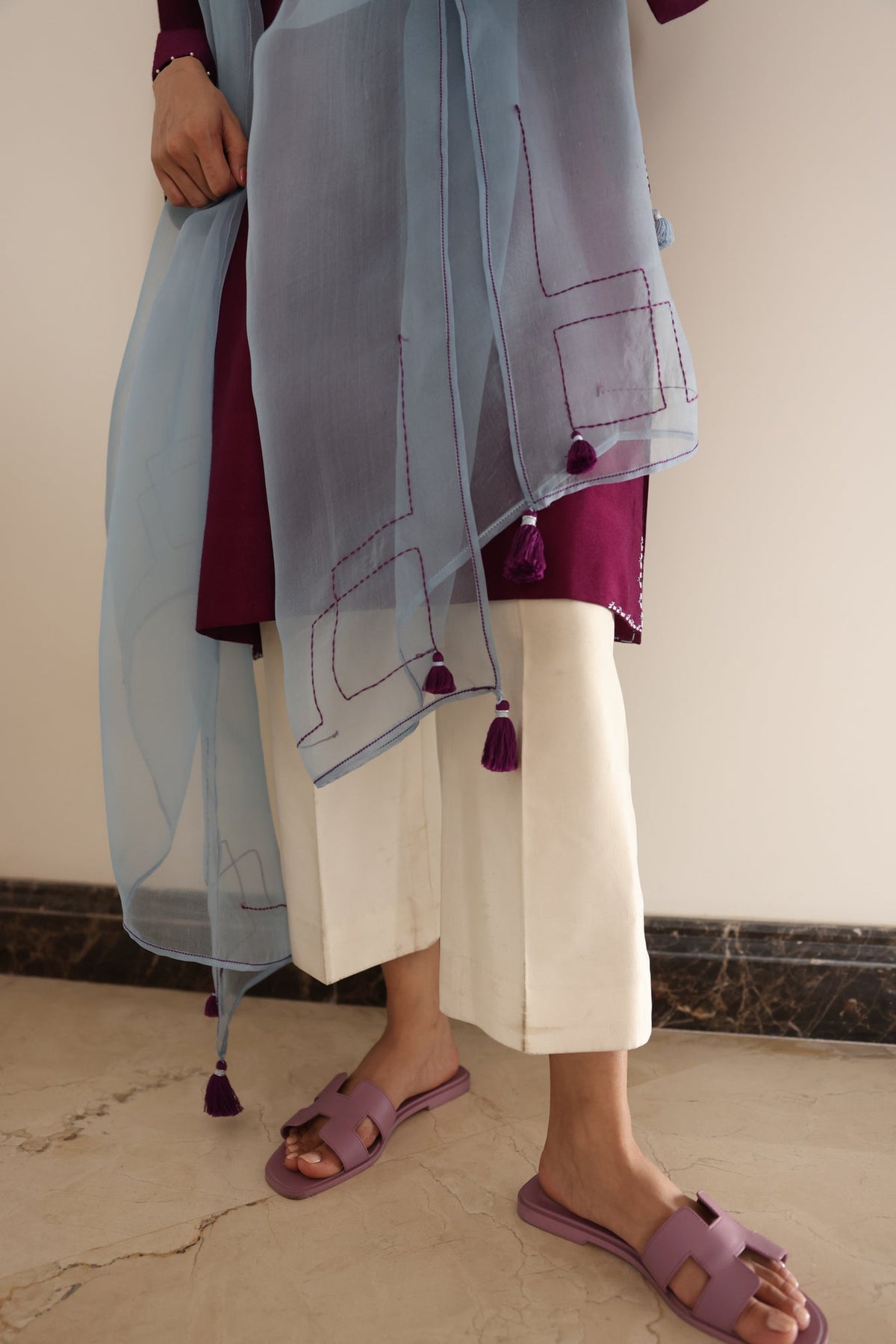Khushboo &amp; Pankaj Wine Berry Kurta Set with Organza Dupatta