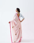 Blush Pink Printed Tussar Silk and Georgette Saree with Elegant Blouse