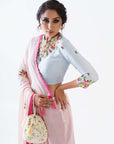 Blush Pink Printed Tussar Silk and Georgette Saree with Elegant Blouse