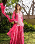 Teal Angrakha Anarkali with Dori Tassels and Banarasee Bandhani Dupatta - Georgette