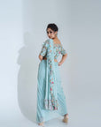 Mint Green Ruffle Drape Skirt Set with Crop Top and Dupatta - Georgette