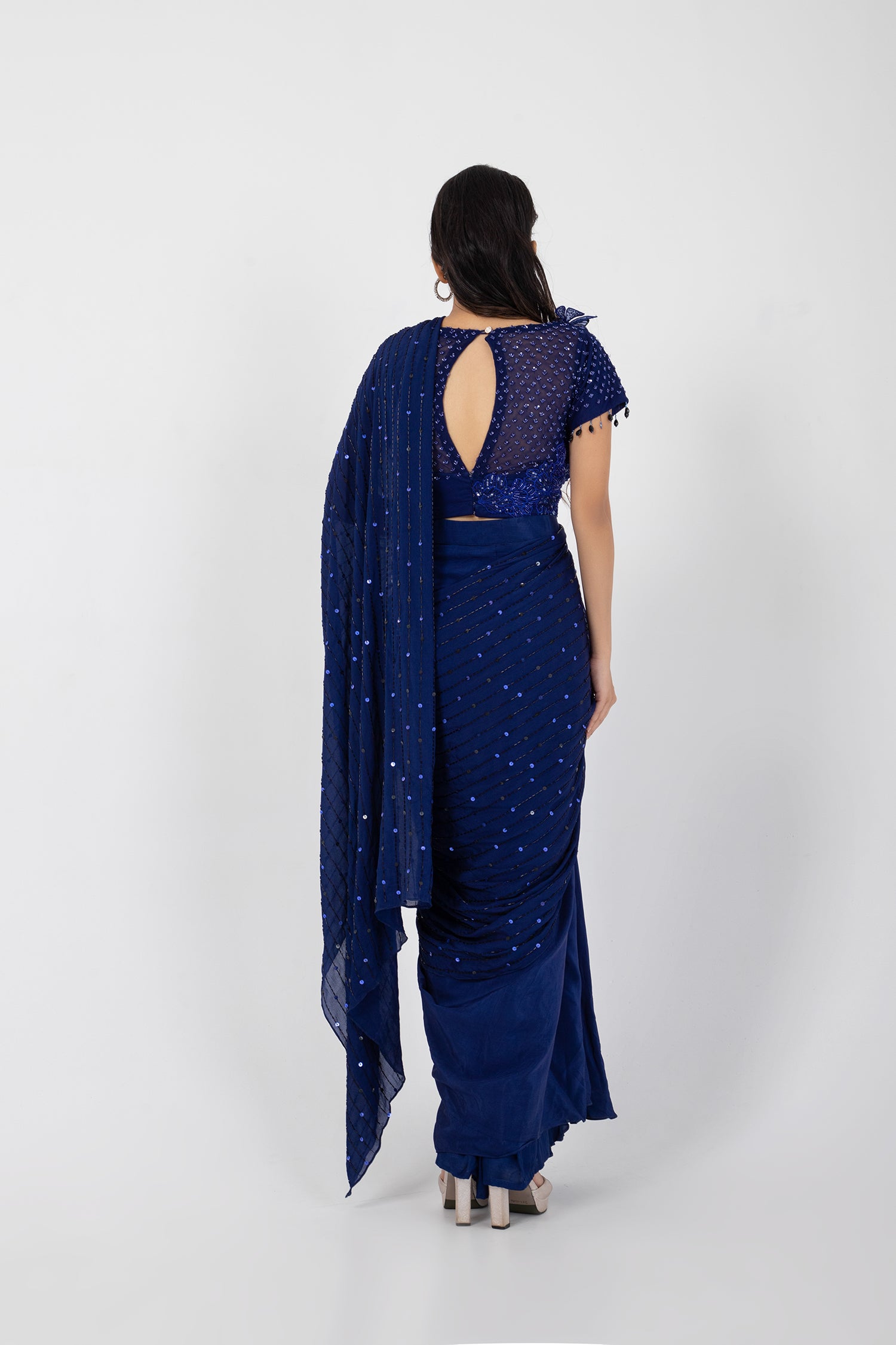 Eden Blue Drape Saree Set