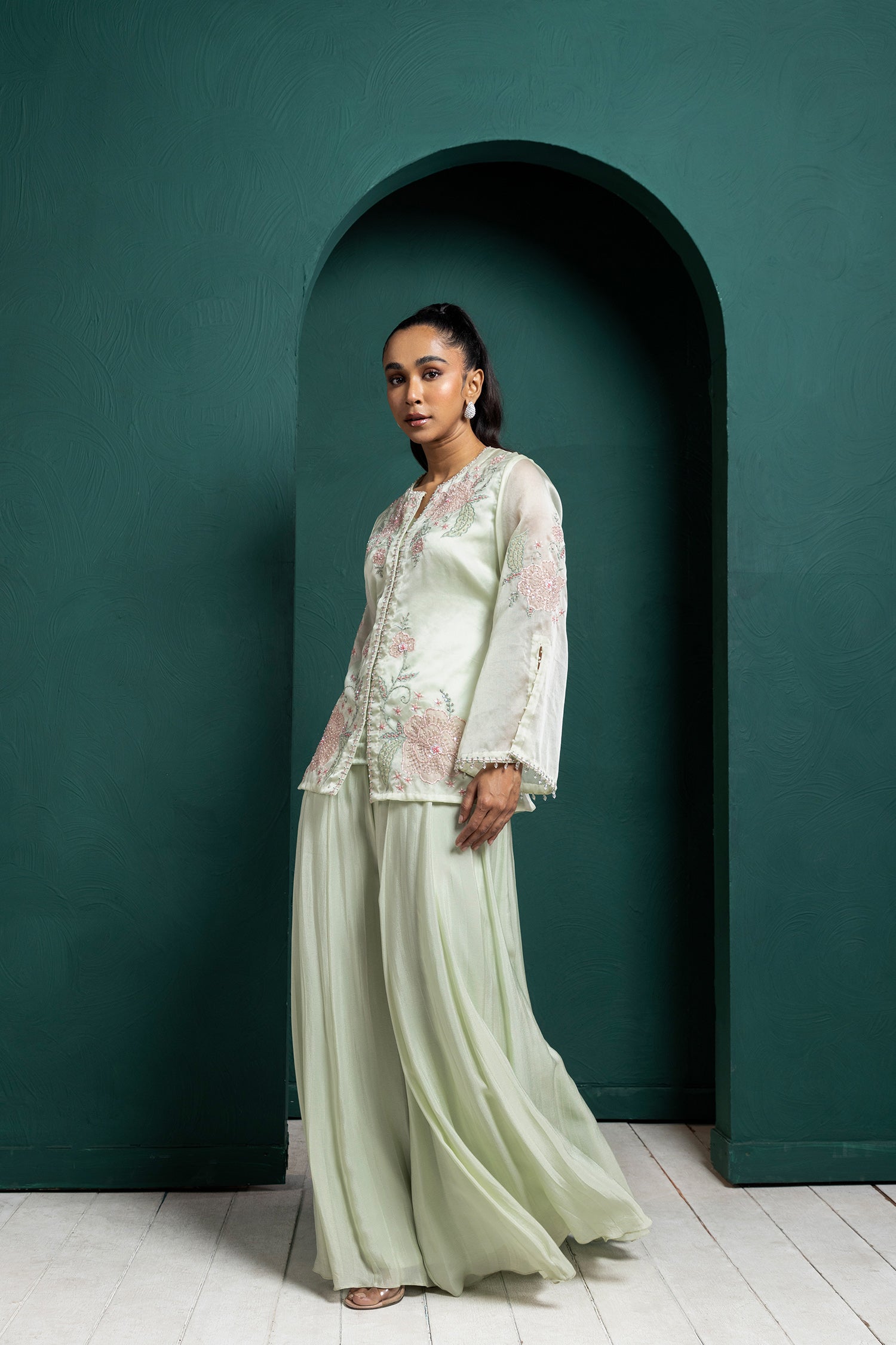 Mint Whisper Embroidered Jacket Set