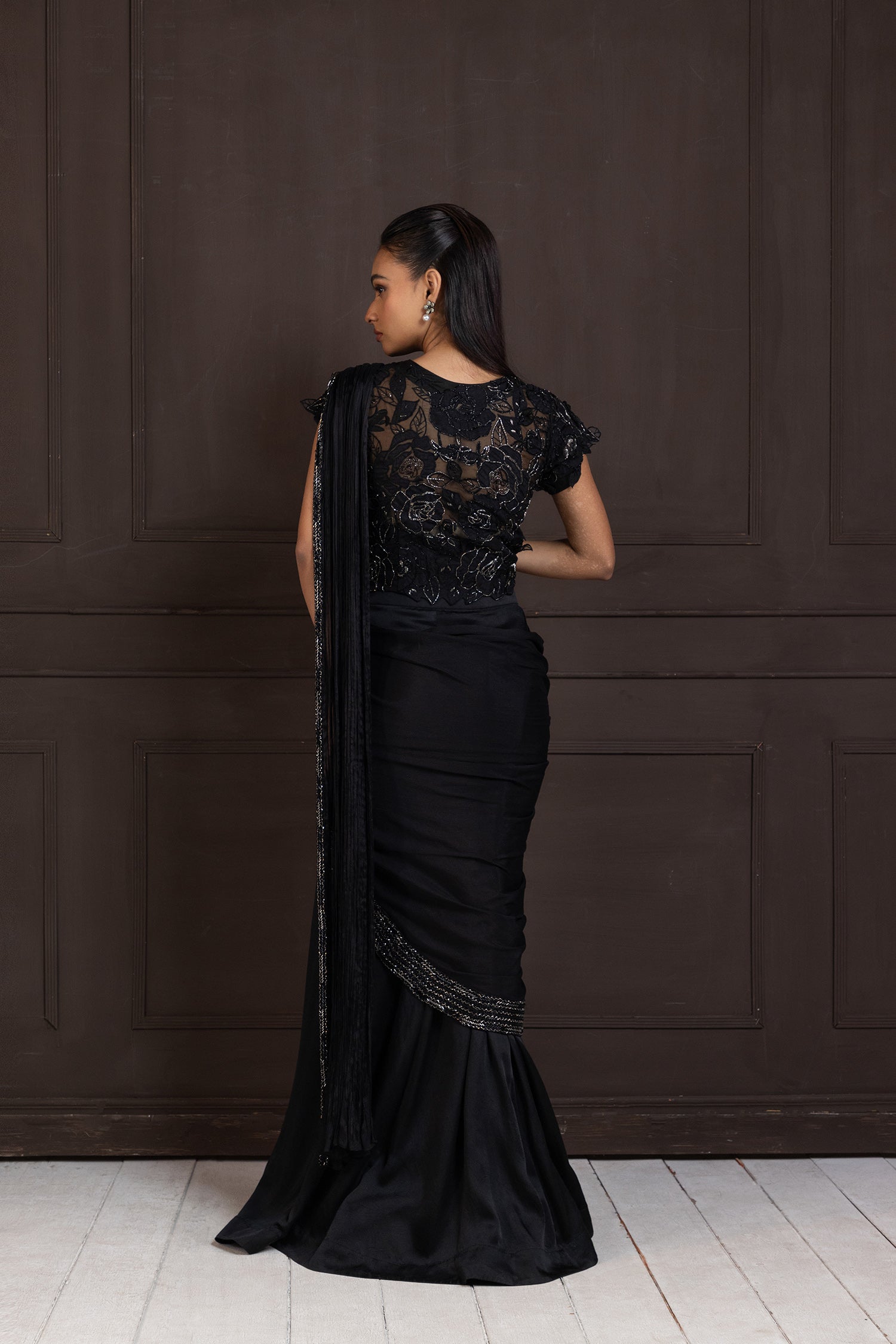 Twilight Elegance Embellished Saree Gown