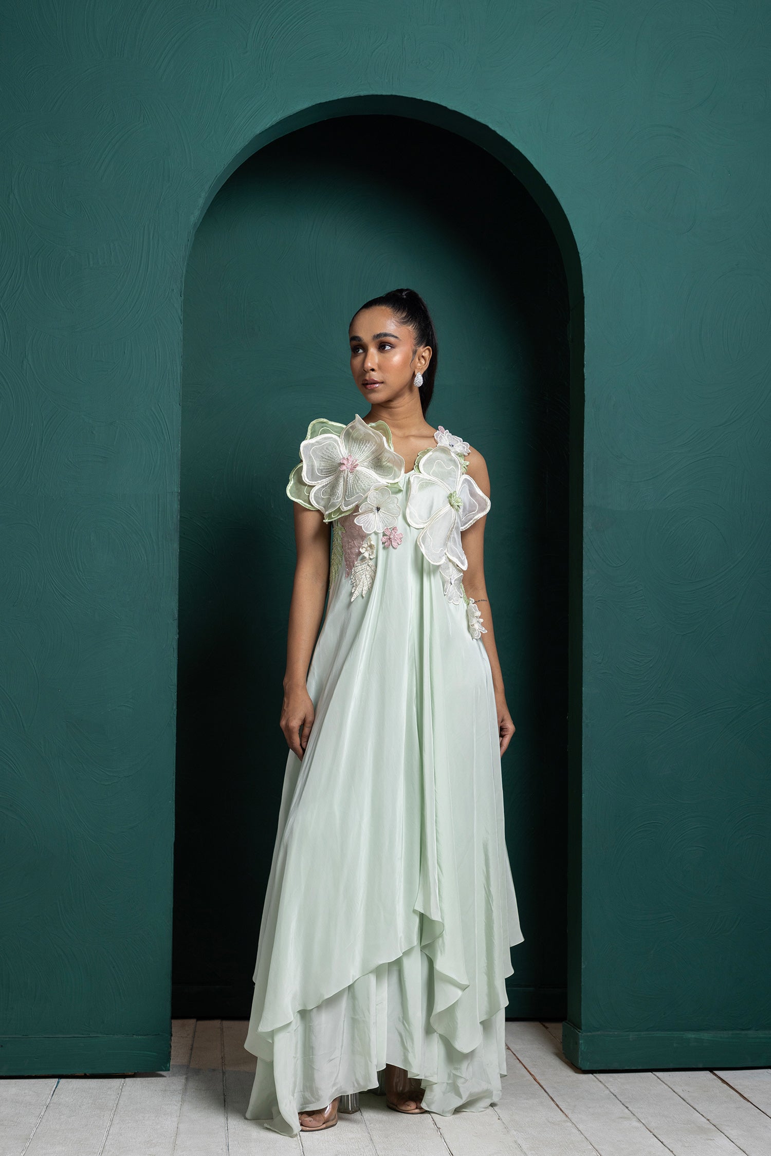Mint Blossom Layered Gown