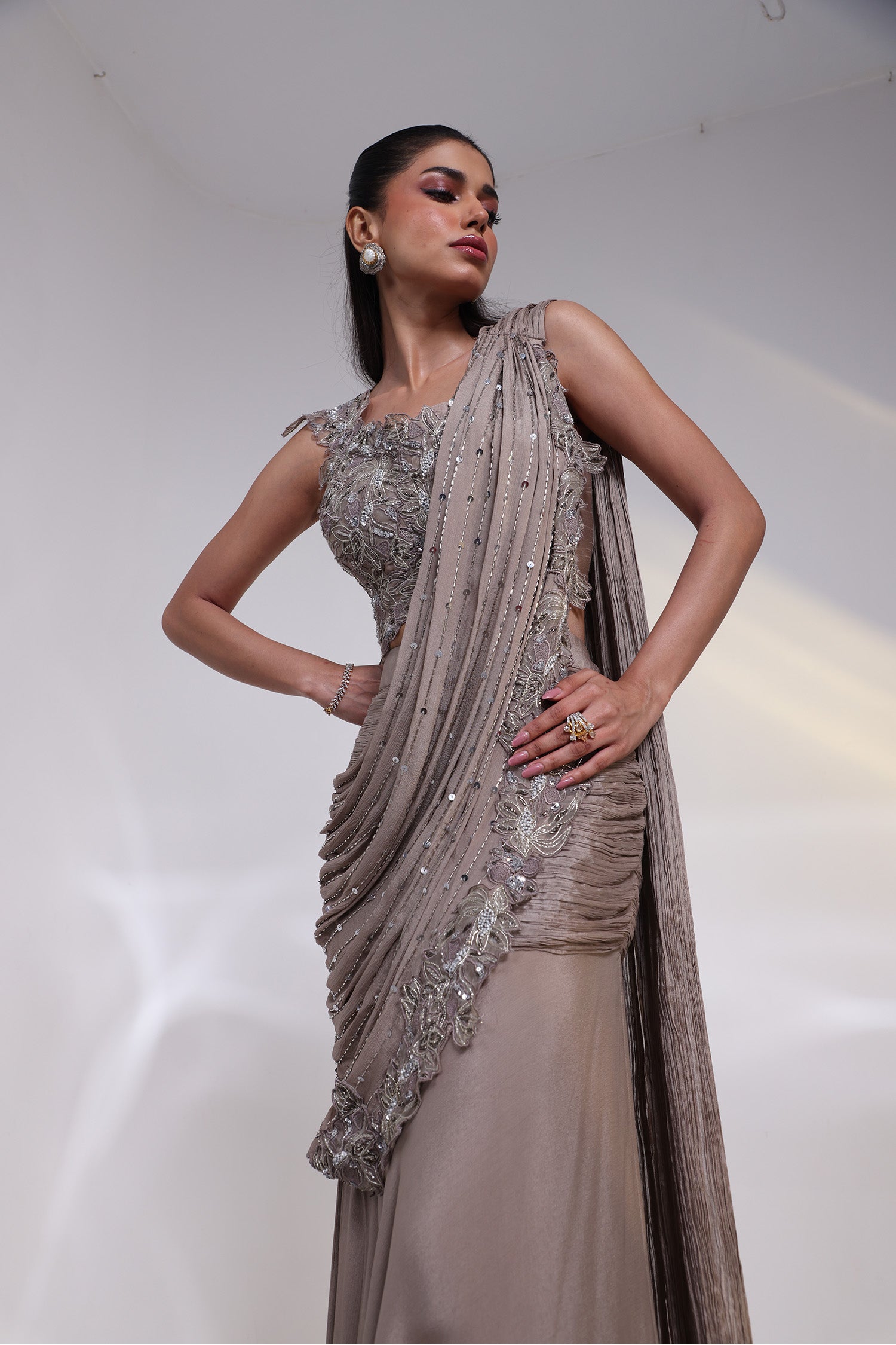 Ash Grace Draped Saree Gown