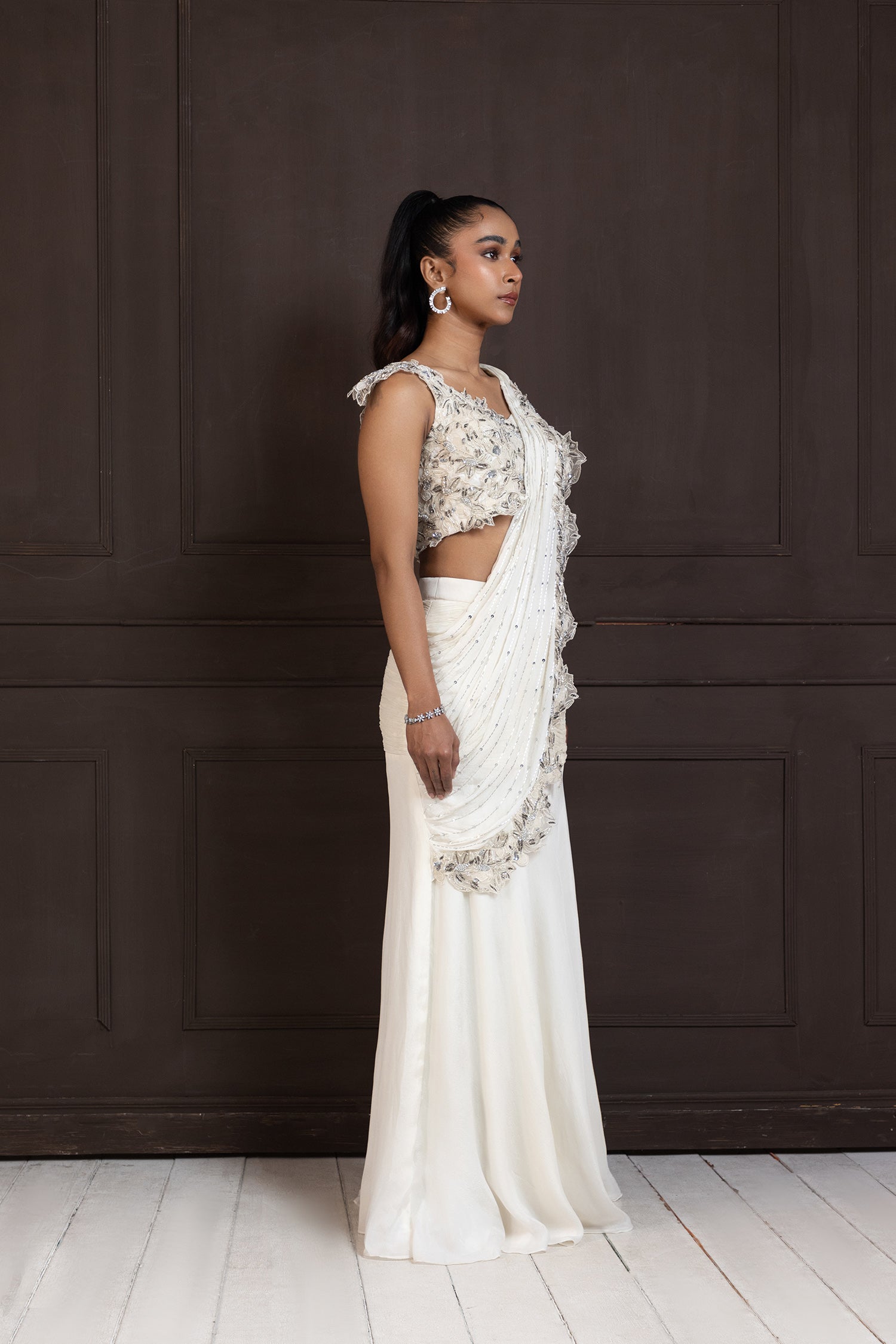 Ivory Grace Draped Saree Gown